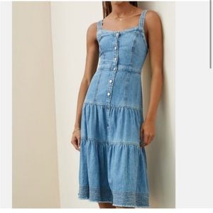 Anthropologie Pilcro Tiered Denim Button Front Dress Tie Back